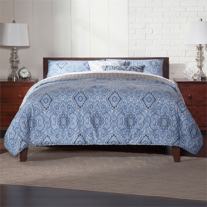 Orlando King Wood Platform Bed with Modern Panel Headboard in Walnut