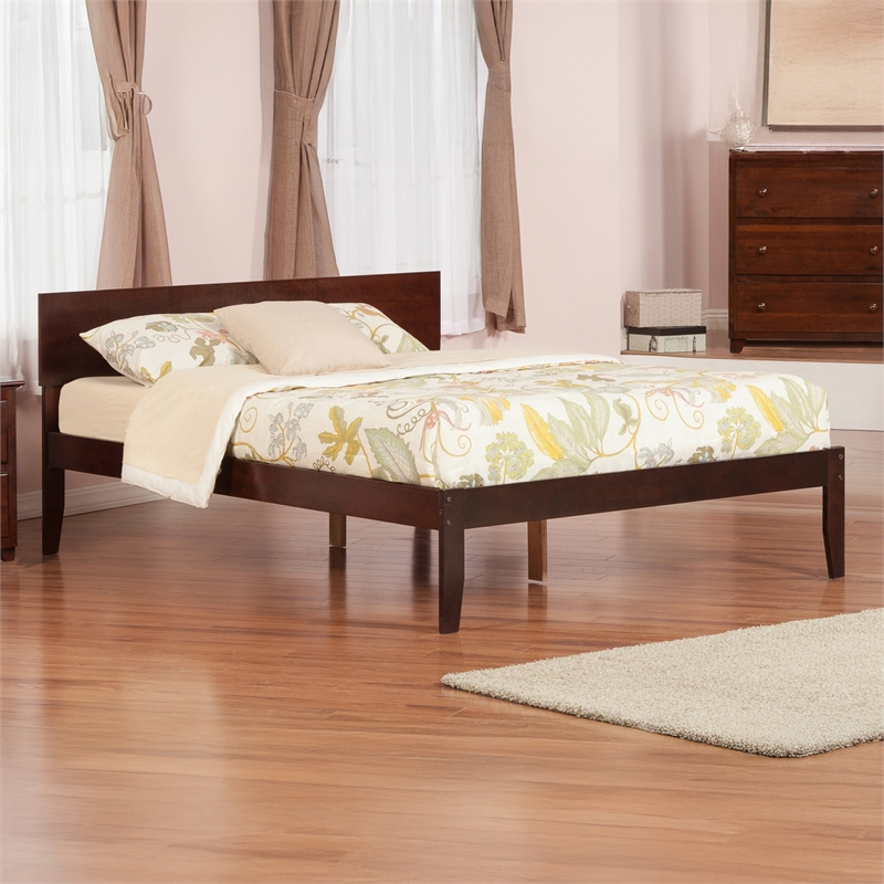 Orlando King Wood Platform Bed with Modern Panel Headboard in Walnut