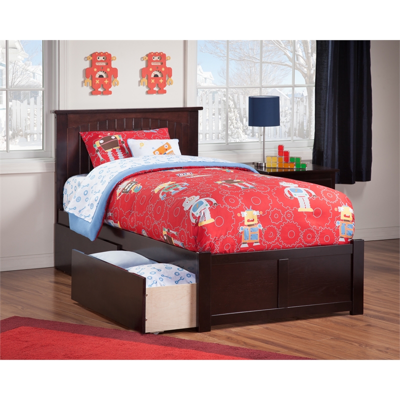 AFI Nantucket Twin XL Solid Wood Bed with Storage Drawers in Espresso