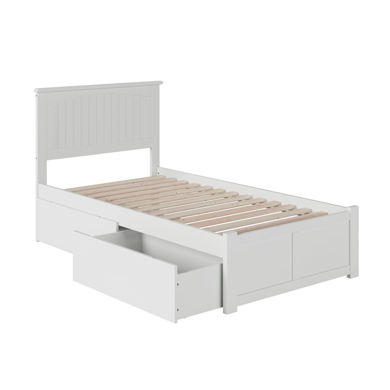 Nantucket Twin XL Wood Platform Bed with Footboard and Storage Drawers in White