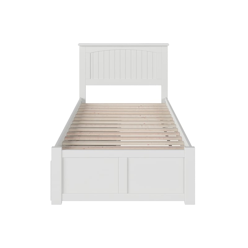 Nantucket Twin XL Wood Platform Bed with Footboard and Storage Drawers in White