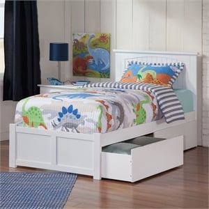 Nantucket Twin XL Wood Platform Bed with Footboard and Storage Drawers in White