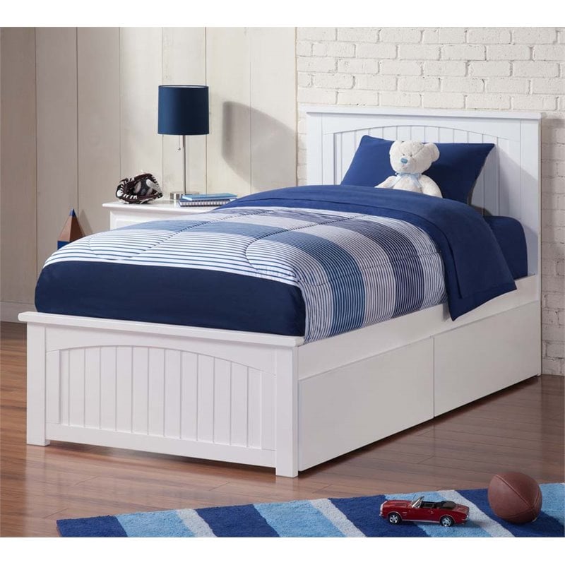 Nantucket Twin XL Wood Platform Bed with Matching Footboard & Drawers in White