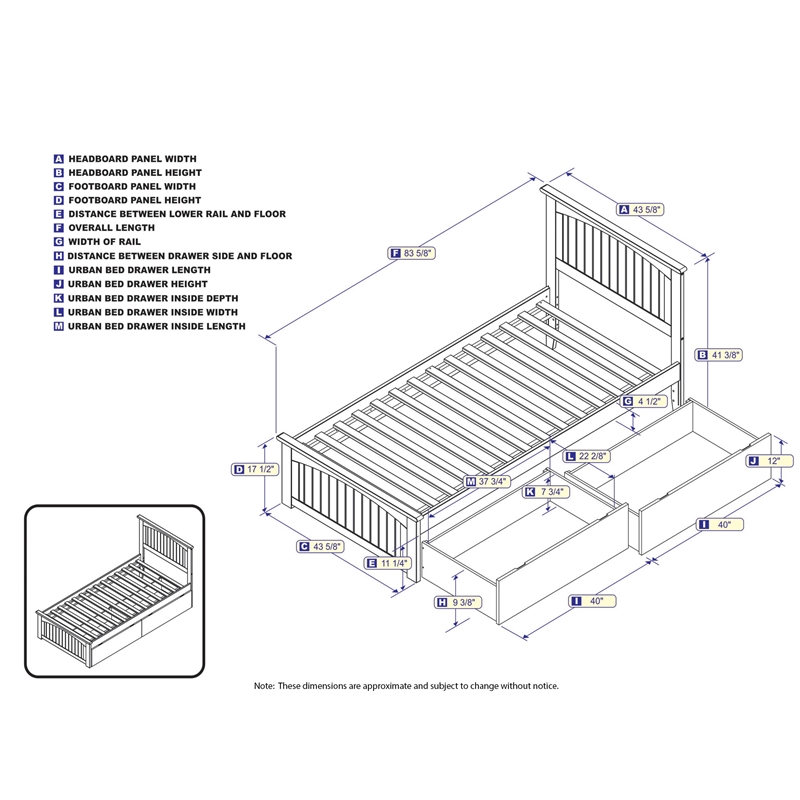 AFI Nantucket Twin XL Solid Wood Platform Bed with 2 Storage Drawers in