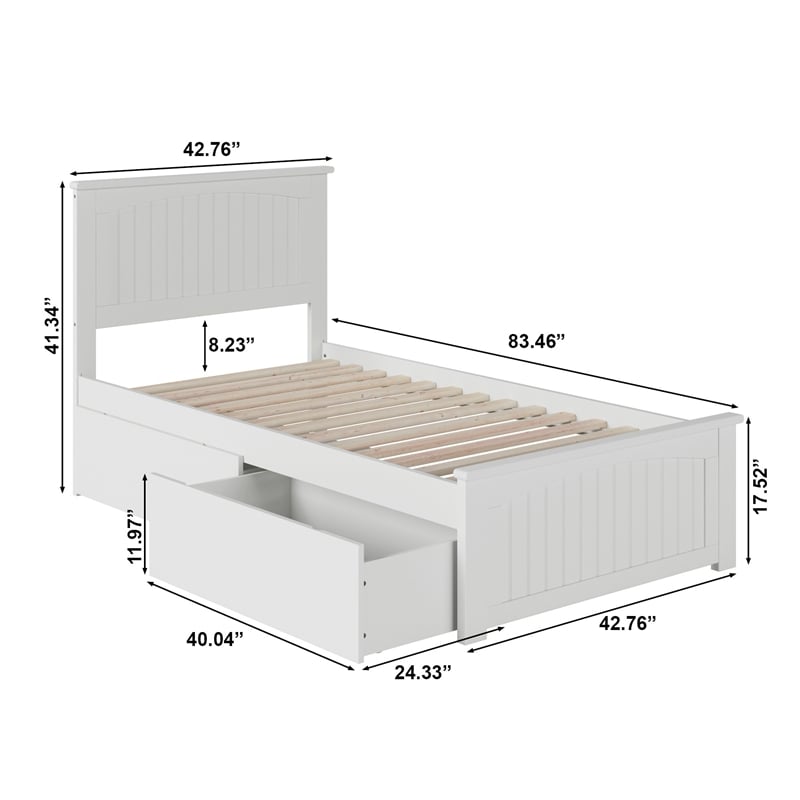 Nantucket Twin XL Wood Platform Bed with Matching Footboard & Drawers in White