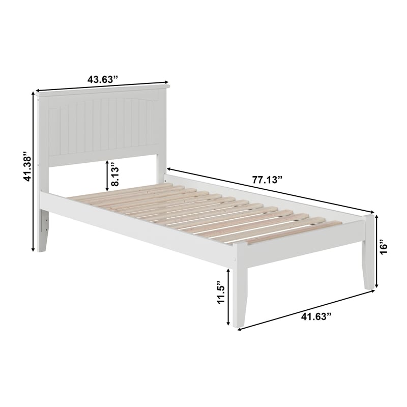 AFI Nantucket Twin Solid Wood Platform Bed with Attachable USB in White