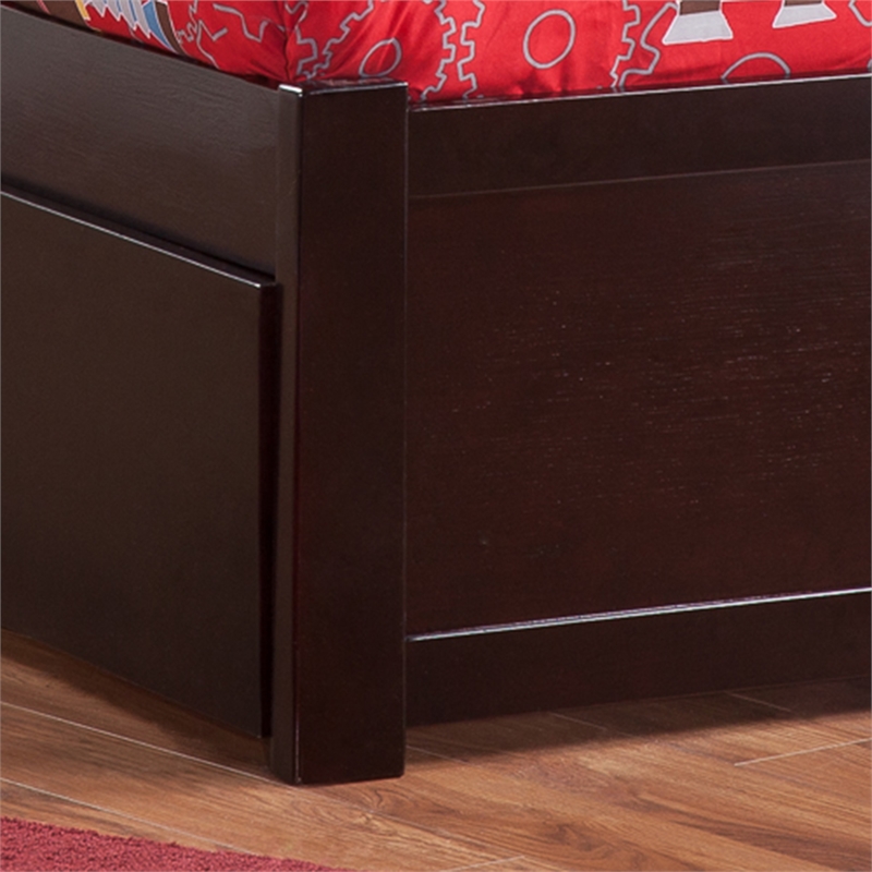 Nantucket Twin Wood Platform Bed with Footboard and Twin Trundle in Espresso