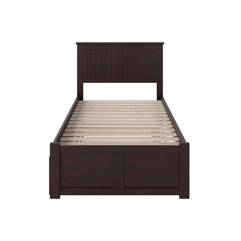 Nantucket Twin Wood Platform Bed with Footboard and Twin Trundle in Espresso