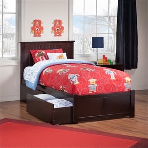 Nantucket Twin Wood Platform Bed with Footboard and Storage Drawers in Espresso
