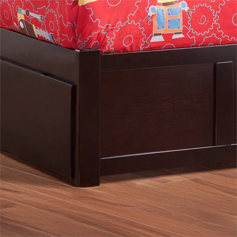 Nantucket Twin Wood Platform Bed with Footboard and Storage Drawers in Espresso
