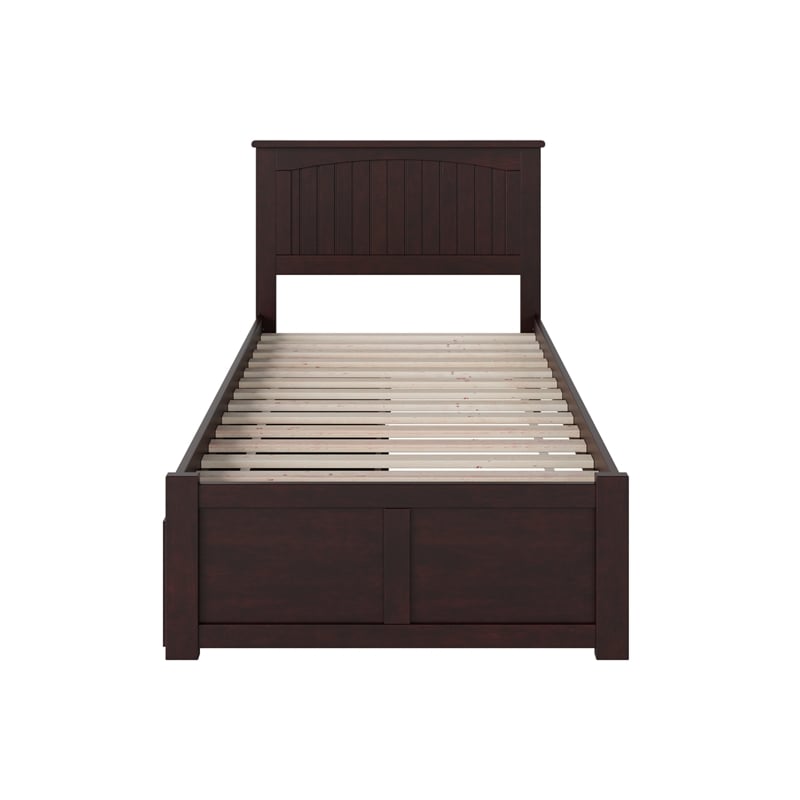 Nantucket Twin Wood Platform Bed with Footboard and Storage Drawers in Espresso