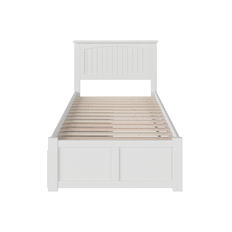 Nantucket Twin Wood Platform Bed with Footboard and Storage Drawers in White