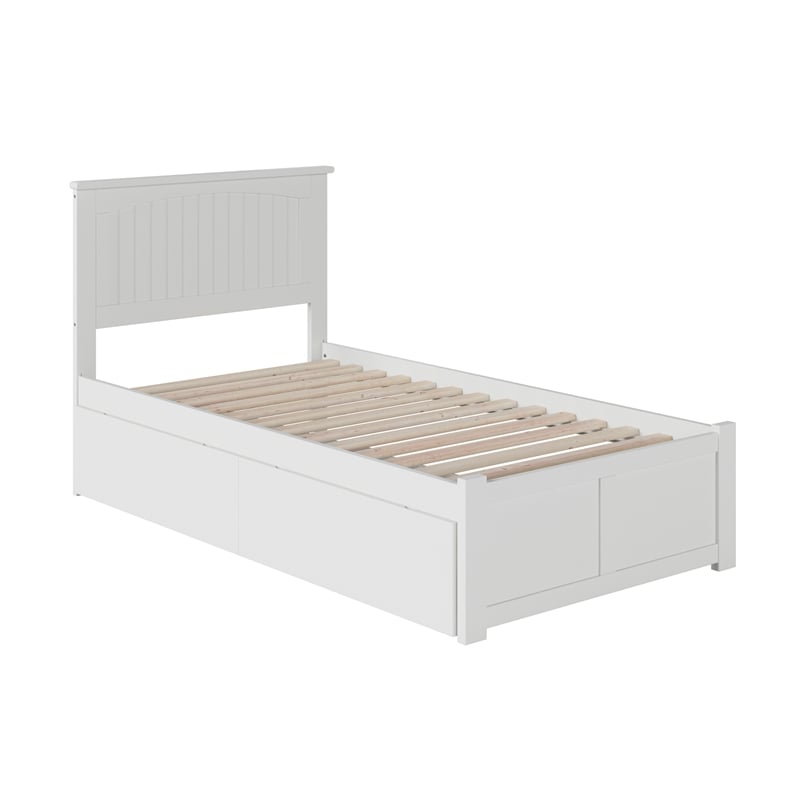 Nantucket Twin Wood Platform Bed with Footboard and Storage Drawers in White