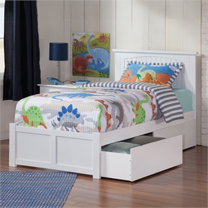 Nantucket Twin Wood Platform Bed with Footboard and Storage Drawers in White