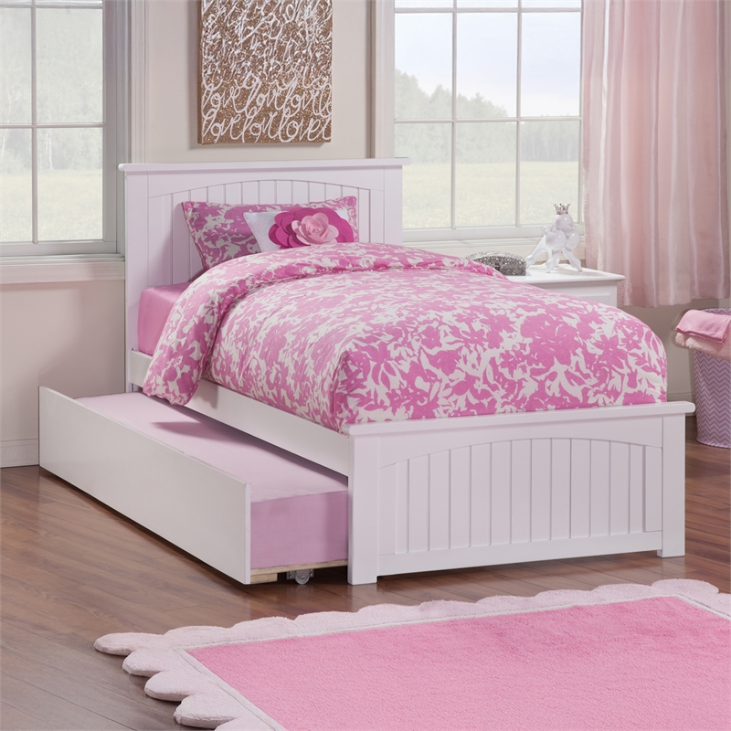 Nantucket Twin Platform Bed with Matching Footboard and Twin Trundle in White