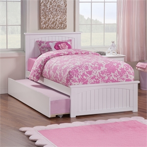 Nantucket Twin Platform Bed with Matching Footboard and Twin Trundle in White