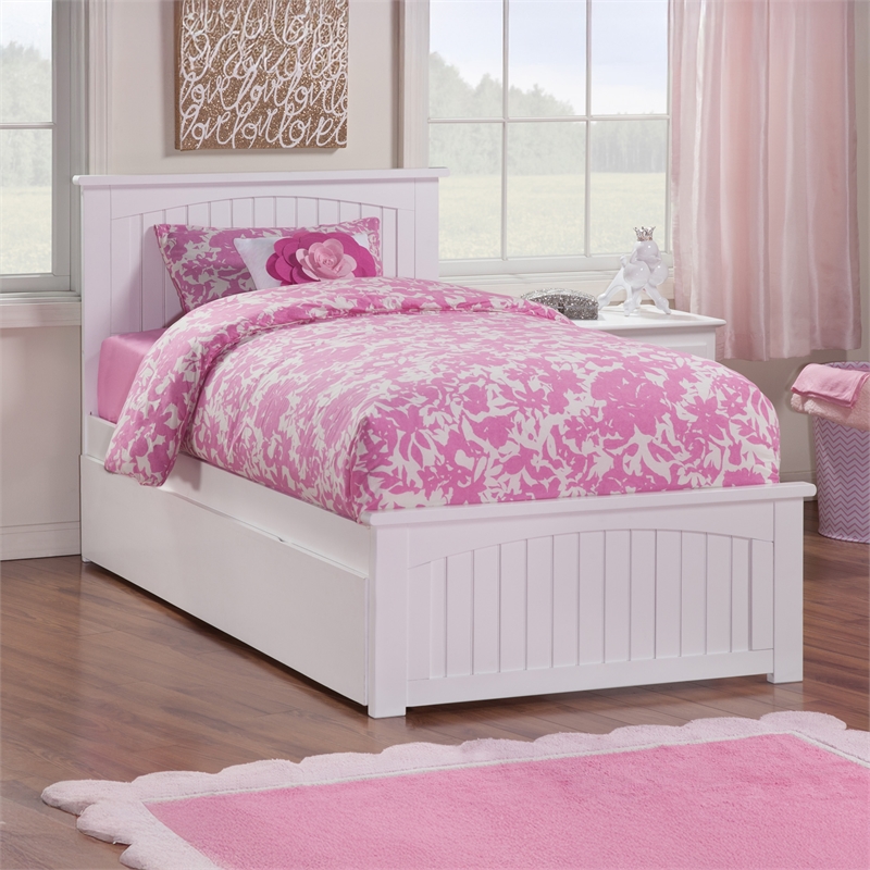 Nantucket Twin Platform Bed with Matching Footboard and Twin Trundle in White