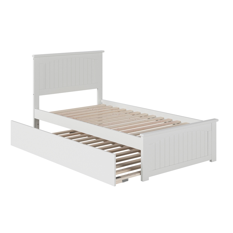 Nantucket Twin Platform Bed with Matching Footboard and Twin Trundle in White