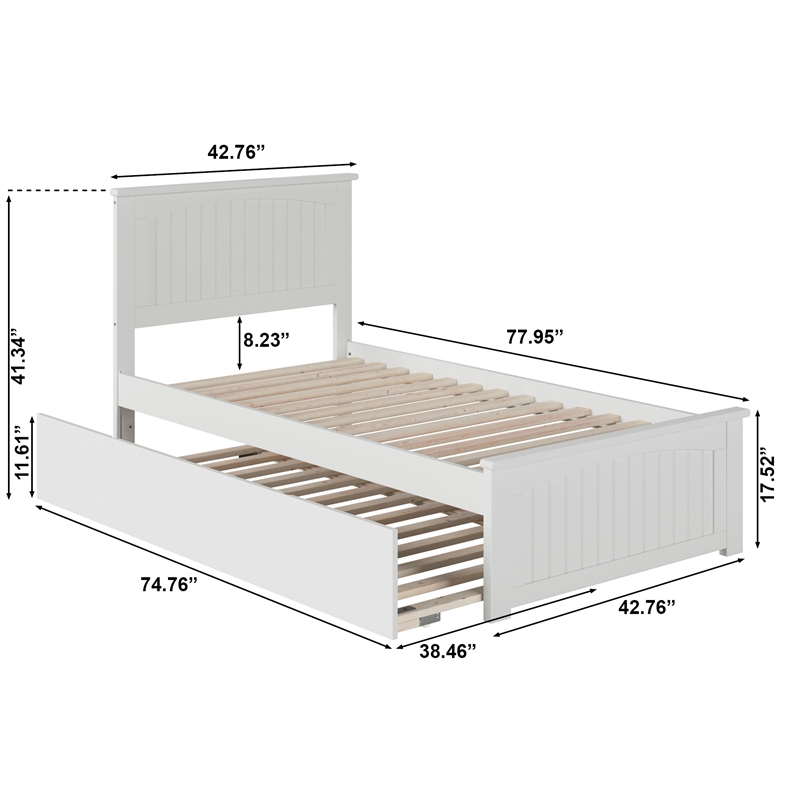 Nantucket Twin Platform Bed with Matching Footboard and Twin Trundle in White