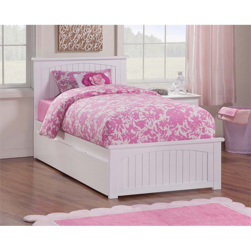 AFI Nantucket Solid Wood Twin Platform Bed with Twin Trundle in White