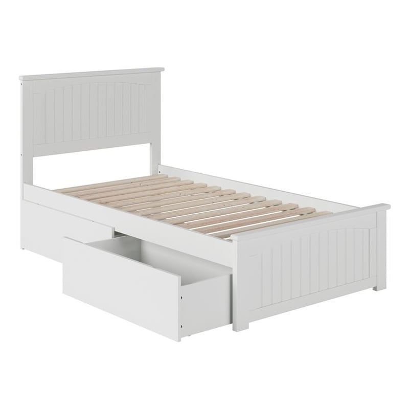 Nantucket Twin Wood Platform Bed with Matching Footboard and Drawers in White