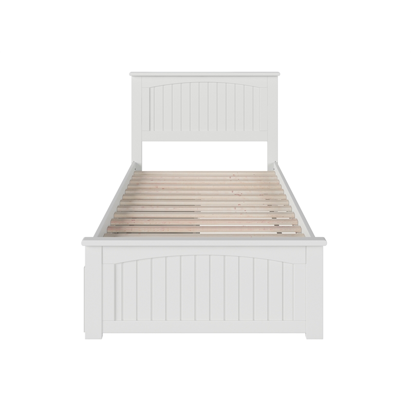 Nantucket Twin Wood Platform Bed with Matching Footboard and Drawers in White