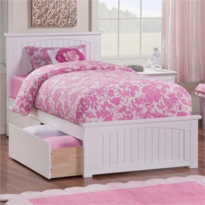 Nantucket Twin Wood Platform Bed with Matching Footboard and Drawers in White