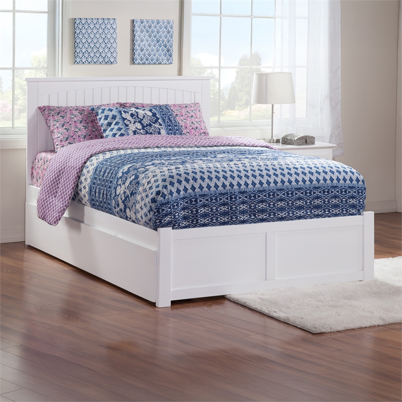 Nantucket Full Wood Platform Bed with Footboard and Twin Trundle in White