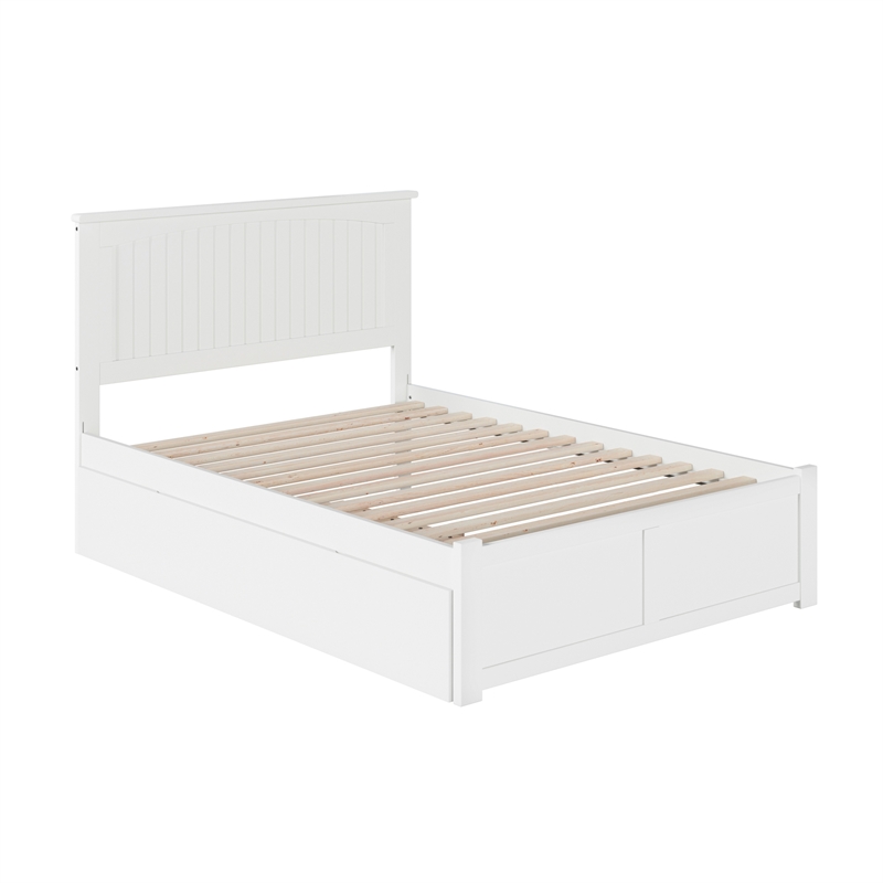 Nantucket Full Wood Platform Bed with Footboard and Twin Trundle in White