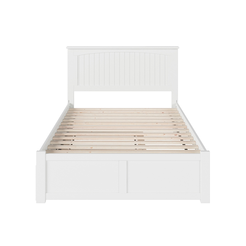 Nantucket Full Wood Platform Bed with Footboard and Twin Trundle in White