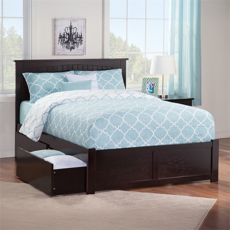 Nantucket Full Wood Platform Bed with Footboard and Storage Drawers in Espresso
