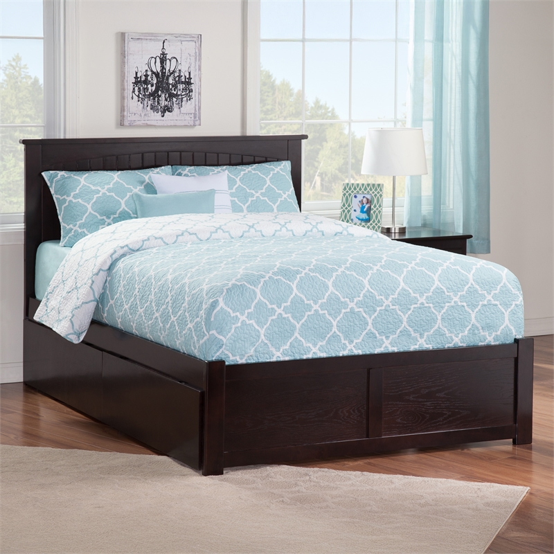 Nantucket Full Wood Platform Bed with Footboard and Storage Drawers in Espresso