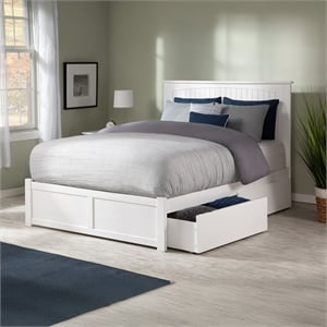 Nantucket Full Wood Platform Bed with Footboard and Storage Drawers in White