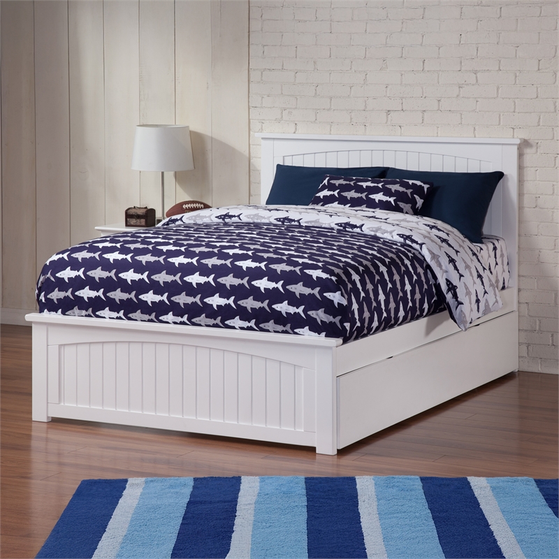 Nantucket Full Platform Bed with Matching Footboard and Twin Trundle in White