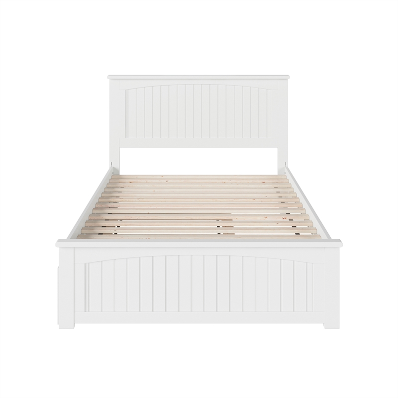 Nantucket Full Platform Bed with Matching Footboard and Twin Trundle in White