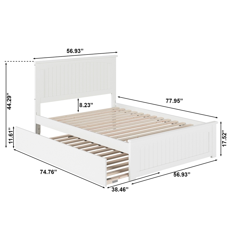 Nantucket Full Platform Bed with Matching Footboard and Twin Trundle in White