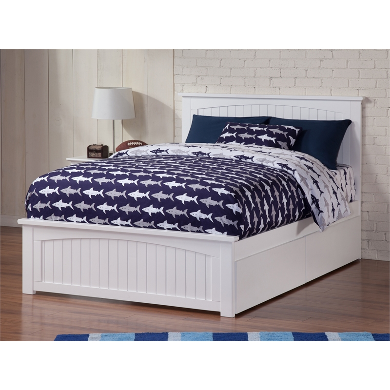 Nantucket Full Wood Platform Bed with Matching Footboard and Drawers in White