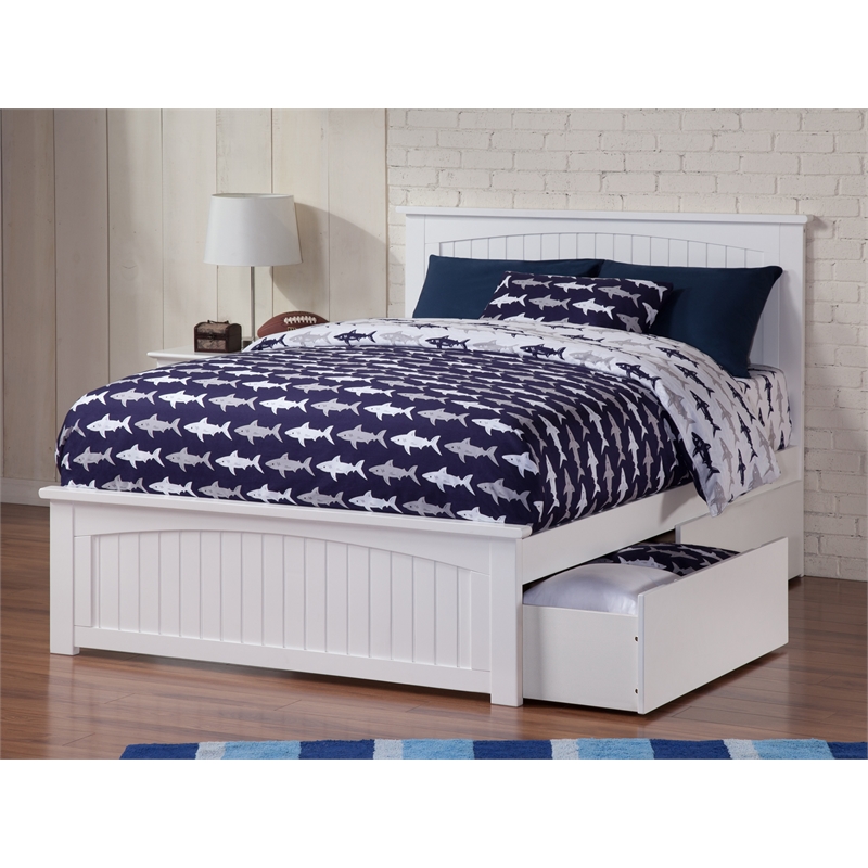 Nantucket Full Wood Platform Bed with Matching Footboard and Drawers in White