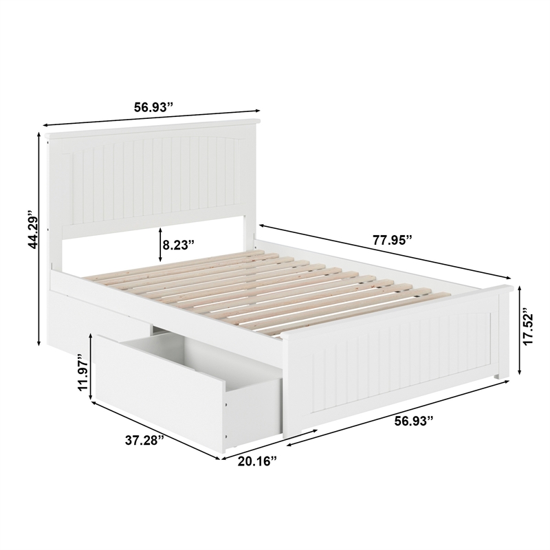 Nantucket Full Wood Platform Bed with Matching Footboard and Drawers in White