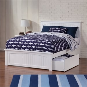 Nantucket Full Wood Platform Bed with Matching Footboard and Drawers in White