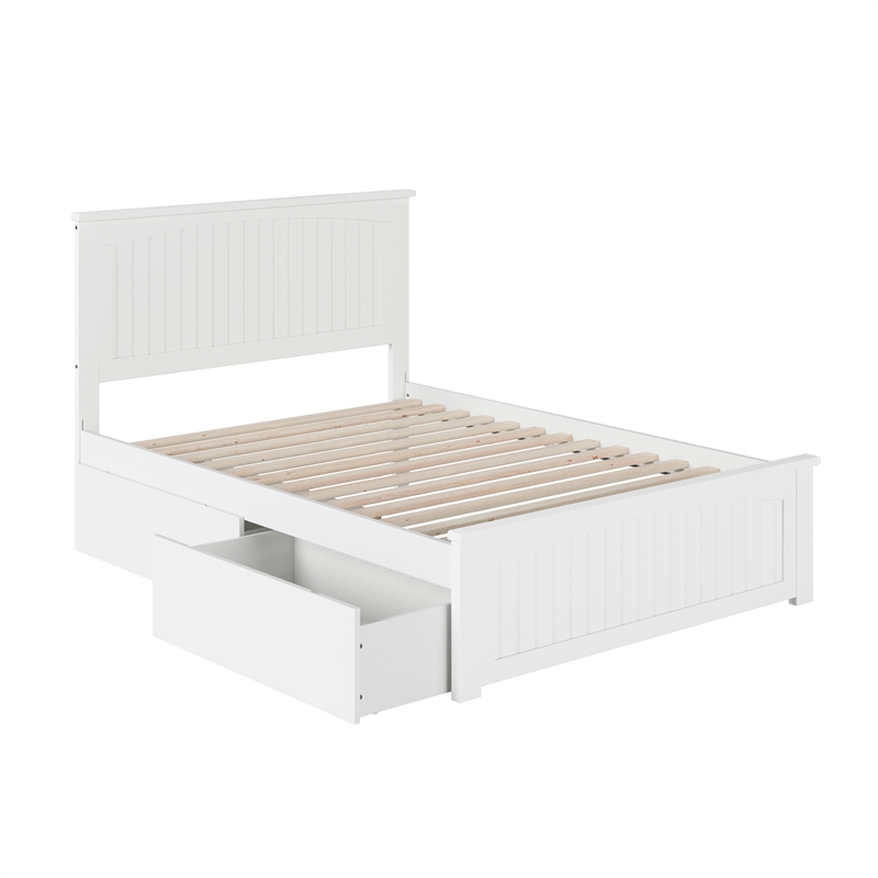 Nantucket Full Wood Platform Bed with Matching Footboard and Drawers in White