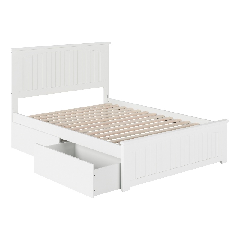 Nantucket Full Wood Platform Bed with Matching Footboard and Drawers in White