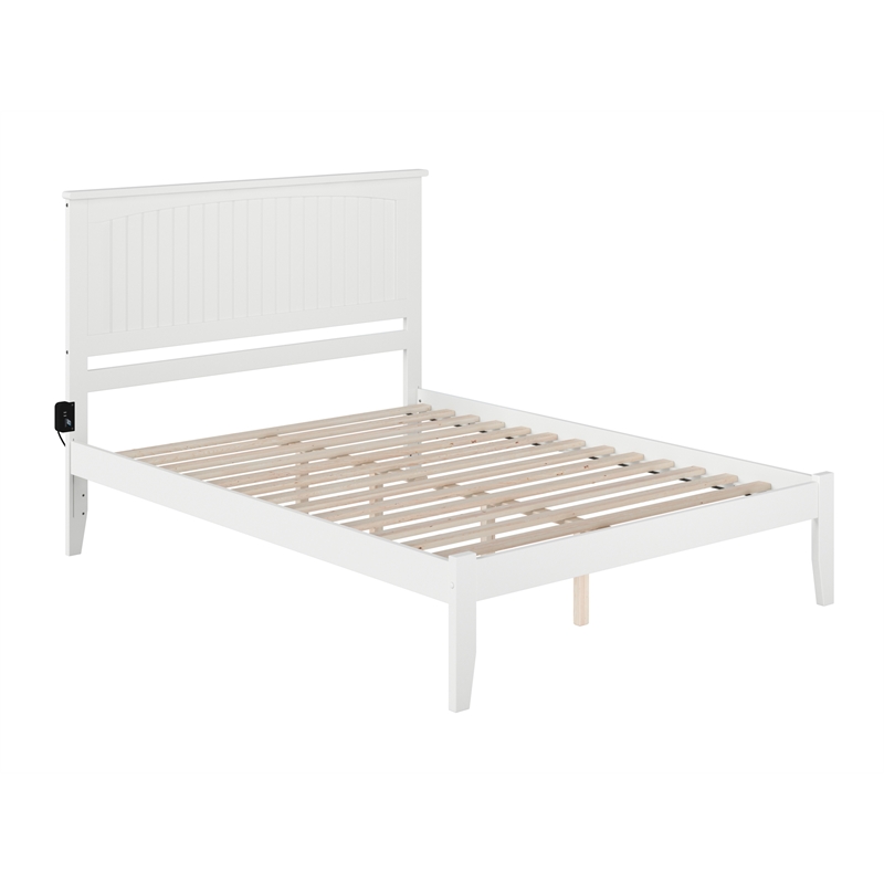 AFI Nantucket Queen Solid Wood Platform Bed with USB Charging Station in White