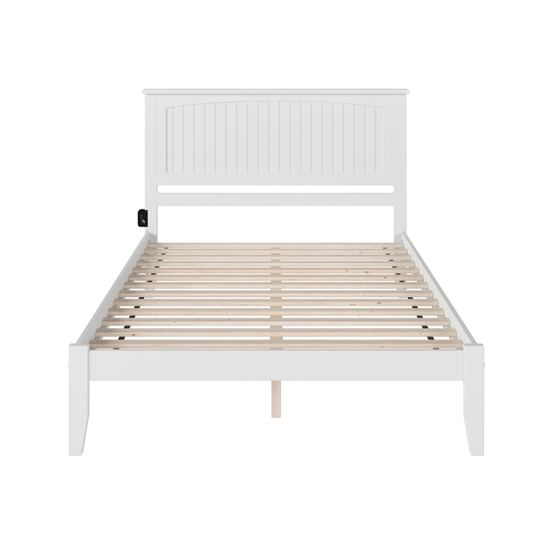 AFI Nantucket Queen Solid Wood Platform Bed with USB Charging Station in White