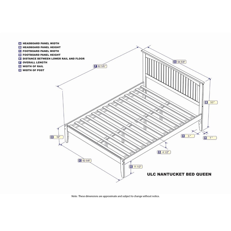 AFI Nantucket Queen Solid Wood Platform Bed with USB Charging Station in White