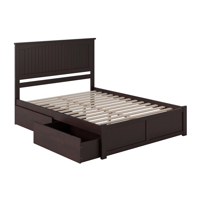 Nantucket Queen Wood Platform Bed with Footboard and Storage Drawers in Espresso