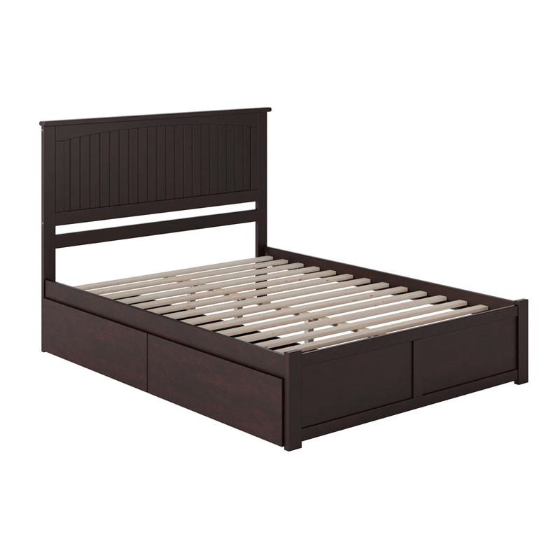 Nantucket Queen Wood Platform Bed with Footboard and Storage Drawers in Espresso