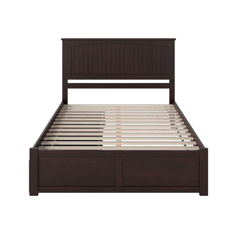 Nantucket Queen Wood Platform Bed with Footboard and Storage Drawers in Espresso