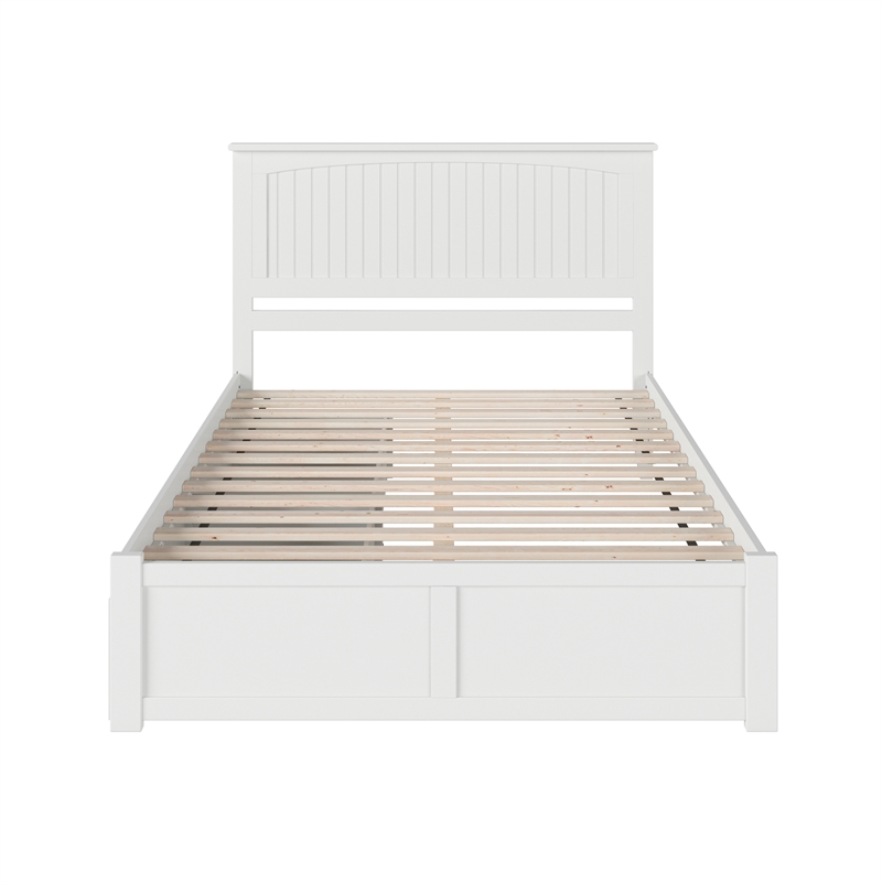 Nantucket Queen Wood Platform Bed with Footboard and Storage Drawers in White