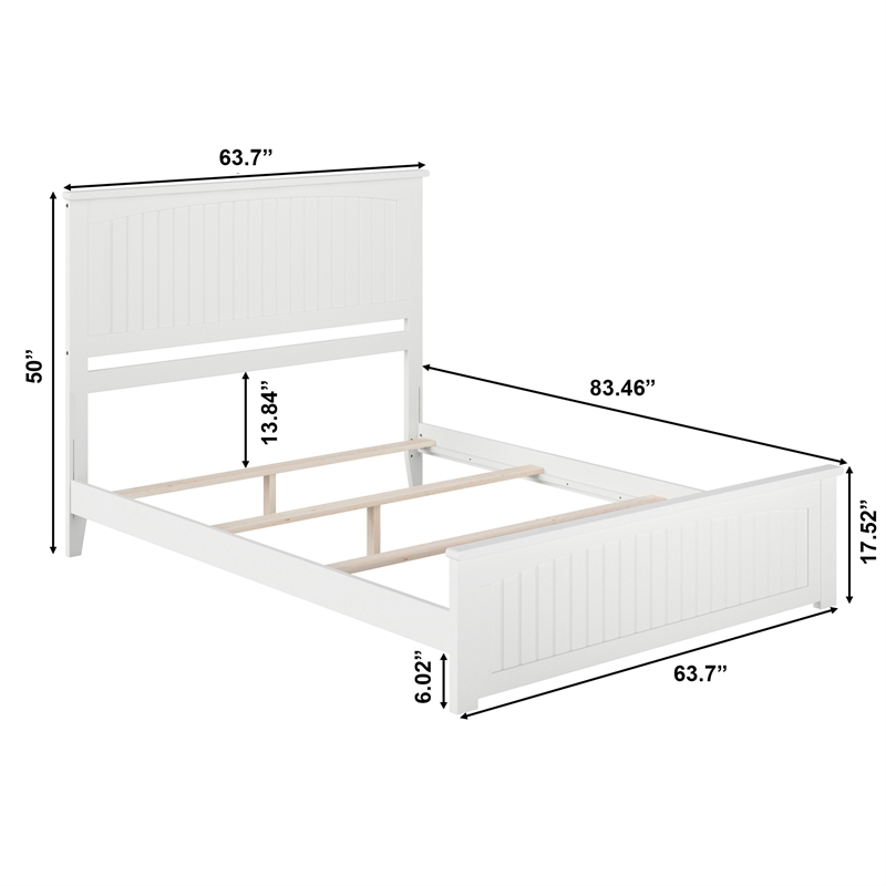Nantucket Queen Wood Foundation Bed with Matching Footboard in White